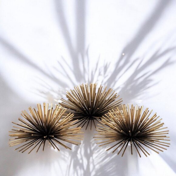 Atomic Spiky Metal Gold Black Wall Decor Anemone Sea Urchins Beach Set of 3 - Picture 2 of 11